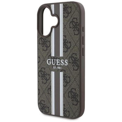 14. Etui Guess 4G Printed Stripes MagSafe na iPhone 16 - brązowe