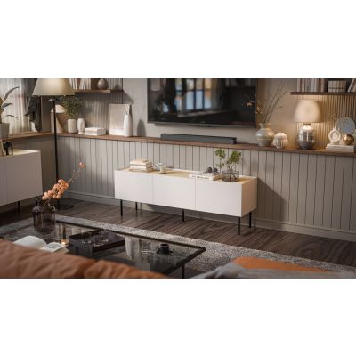 3. Szafka RTV FELLINI 150x40x52 kaszmir + blat dąb olejowany