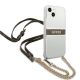 4. Etui Guess 4G Brown Strap Gold Chain na iPhone 13 mini - przezroczyste