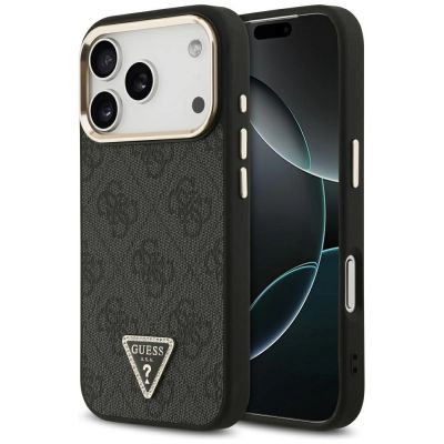 Etui Guess 4G Triangle Logo MagSafe na iPhone 17 Pro / 18 Pro - czarno-złote