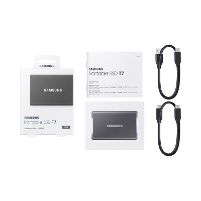 12. Dysk zewnętrzny SSD Samsung T7 (1TB; USB 3.2; szary; MU-PC1T0T/WW)