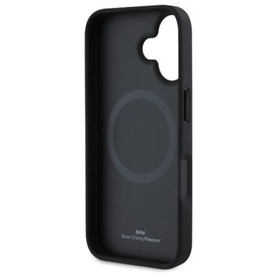 7. Etui BMW Sign Leather Textured And Line MagSafe na iPhone 16  - czarne