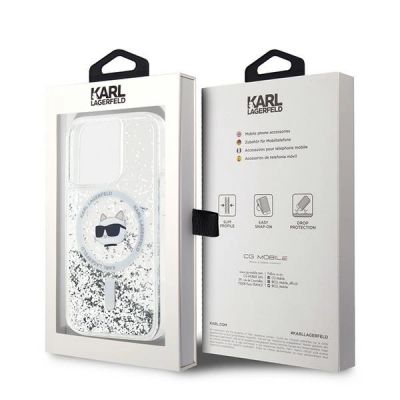 7. Etui Karl Lagerfeld Liquid Glitter Choupette Head MagSafe na iPhone 14 Pro Max - przezroczyste