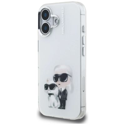 2. Etui Karl Lagerfeld IML Aquarelle Karl & Choupette & Logo na iPhone 16 - białe