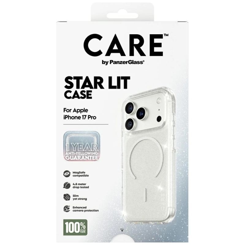 5. Etui CARE by PanzerGlass Flagship Urban Explorer w. White MagSafe na iPhone 17 Pro - przezroczysto-brokatowe