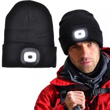 CZAPKA Z LATARKĄ CZOŁOWĄ 4 LED 120 LM 3 TRYBY TURYSTYCZNA CZARNA