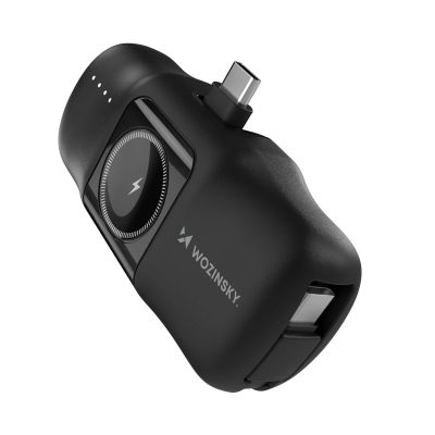 Mini powerbank Wozinsky WF16-YCS 5000mAh 15W USB-C z wbudowanym kablem USB-C i ładowarką do Apple Watch - czarny