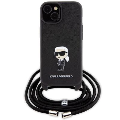 2. Etui Karl Lagerfeld Crossbody Saffiano Monogram Metal Pin Karl & Choupette na iPhone 15 - czarne