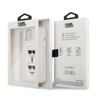 8. Etui Karl Lagerfeld Glitter Karl's & Choupette Head na iPhone 13 mini - złote