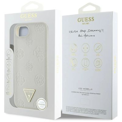 8. Etui Guess Grained Hot Stamp Peony Triangle Logo MagSafe na iPhone 16e - beżowe