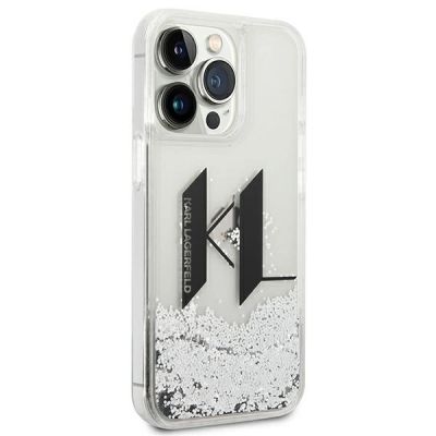 4. Etui Karl Lagerfeld Liquid Glitter Big KL na iPhone 14 Pro - srebrne