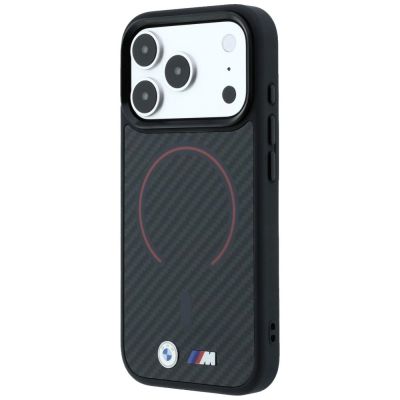 2. Etui BMW M Kevlar Red Print Ring Metal Logo MagSafe na iPhone 18 Pro Max / 17 Pro Max - czarne