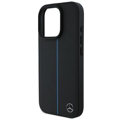 6. Etui Mercedes MB Blue Line Leather MagSafe na iPhone 16 Pro - czarne