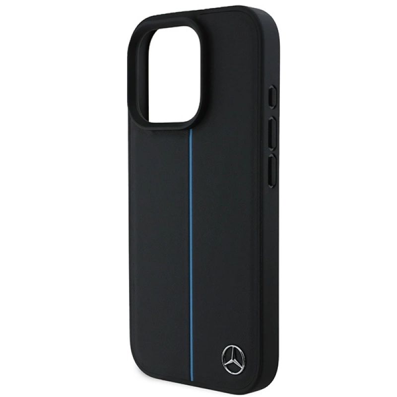 6. Etui Mercedes MB Blue Line Leather MagSafe na iPhone 16 Pro - czarne