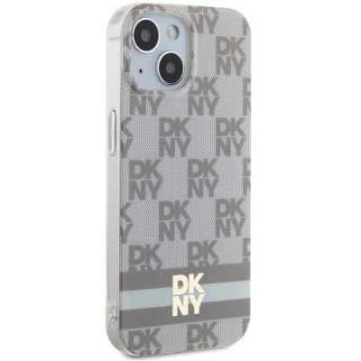 4. Etui DKNY IML Checkered Mono Pattern & Printed Stripes MagSafe na iPhone 15 Plus / 14 Plus - beżowe
