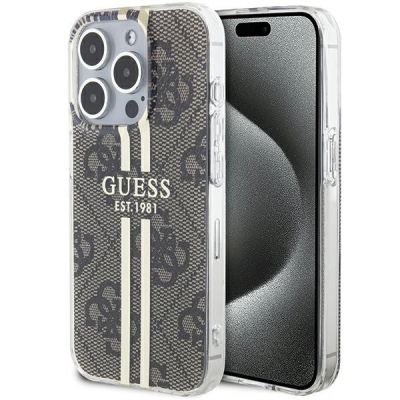 Etui Guess IML 4G Gold Stripe na iPhone 15 Pro - brązowe