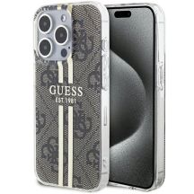 Etui Guess IML 4G Gold Stripe na iPhone 15 Pro - brązowe