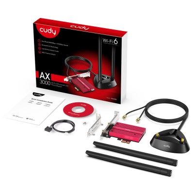 4. Karta sieciowa CUDY WE4000 AX5400 Wi-Fi 6/6E BT 5.2 Intel AX210NGW Radiator PCIe + Antena na kablu