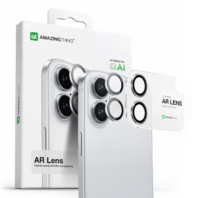 4. Szkło na aparat AMAZINGTHING Lens Glass na iPhone 17 ze srebrną ramką aluminiową