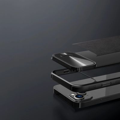 12. Nillkin CamShield Leather S Case etui iPhone 14 pokrowiec z osłoną na aparat czarny