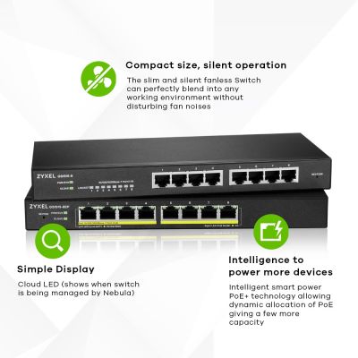 9. Switch Zyxel GS1915-8EP 8p PoE (PoE+: 8;) 60W Managed Gigabit