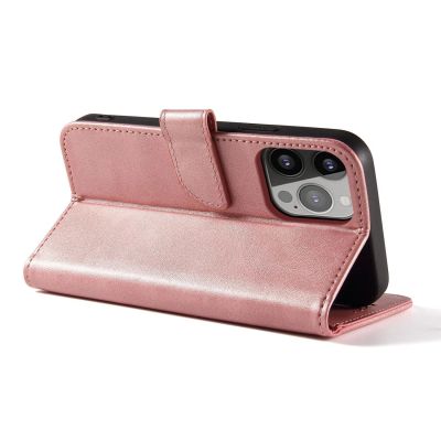 3. Etui portfel z klapką podstawką do iPhone 15 Plus Magnet Case - różowe
