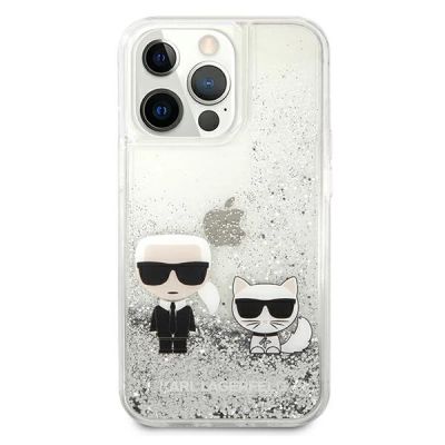 3. Etui Karl Lagerfeld Liquid Glitter Karl&Choupette na iPhone 13 Pro / 13 6,1" - srebrne