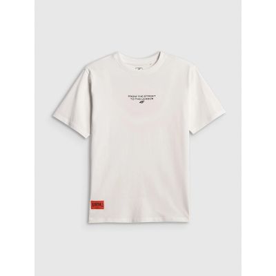 5. T-shirt loose z nadrukiem chłopięcy 4F 4FJRSS26TTSHM3835-10S