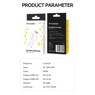5. Ładowarka sieciowa Wozinsky CUWCW 2,4A 2 x USB-A - biała
