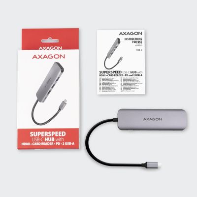 9. Axagon HMC-5 stacja dokująca Przewodowa USB 3.2 Gen 1 (3.1 Gen 1) Type-C Szary