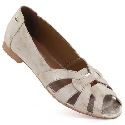 Skórzane baleriny damskie ażurowe komfortowe złote Gino Fabiani OL28-1