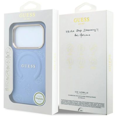8. Etui Guess Saffiano Peony & Ring MagSafe na iPhone 17 Pro Max / 18 Pro Max - jasnoniebieskie