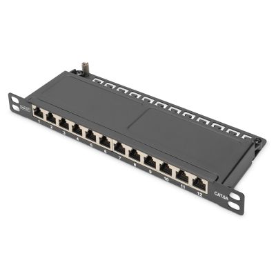 Digitus Panel krosowy CAT 6A Slim, ekranowany, 12-portowy, 0,5 U, 10", czarny