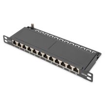 Digitus Panel krosowy CAT 6A Slim, ekranowany, 12-portowy, 0,5 U, 10", czarny