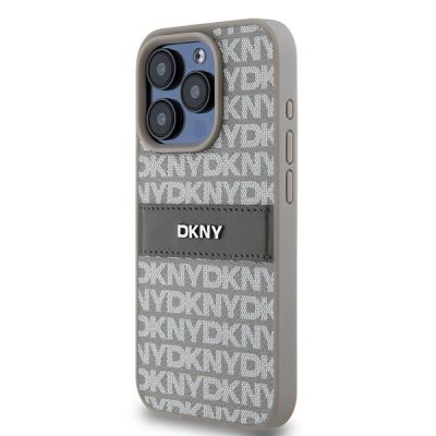 2. Etui DKNY Leather Mono Stripe & Metal Logo na iPhone 15 Pro - beżowe