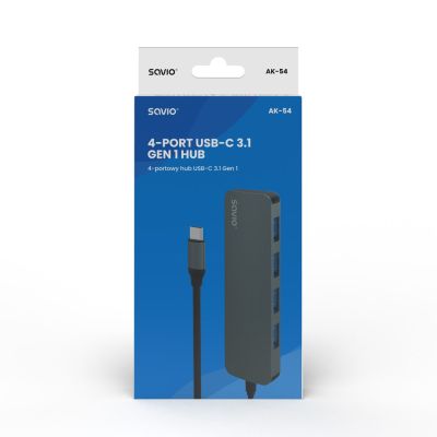 4. SAVIO AK-54 HUB USB-C - 4 X USB-A, SZARY