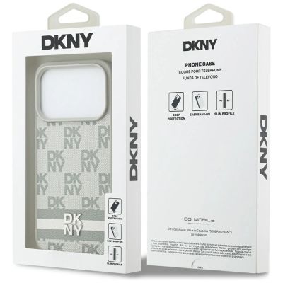 8. Etui DKNY Checkered with Printed Stripes na iPhone 17 Pro - beżowe