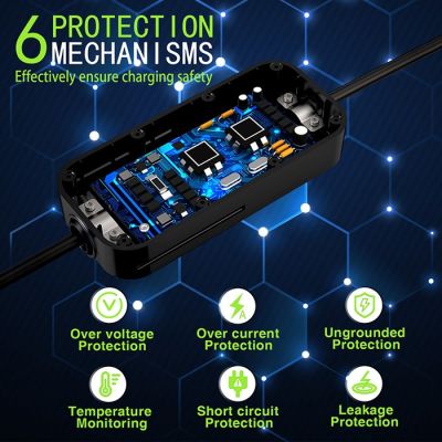 11. Qoltec Mobilna ładowarka do samochodu elektrycznego EV z regulacją 2w1 Typ2 SCHUKO 3.5kW 230V LCD Przenośna Wallbox 5m