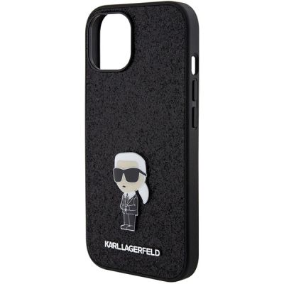 6. Etui Karl Lagerfeld Fixed Glitter Ikonik Logo Metal Pin do iPhone 15 - czarne