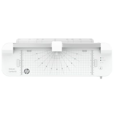 9. HP Laminator ONELAM COMBO A3, na zimno/gorąco, zintegrowany trymer, zaokrąglacz rogów, prędkość 40cm/min + 15 folii: 3xA4, 4xA5, 4xA6, 4xB-CARD, biały