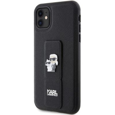 2. Etui Karl Lagerfeld Gripstand Saffiano Karl&Choupette Pins na iPhone 11 / Xr - czarne