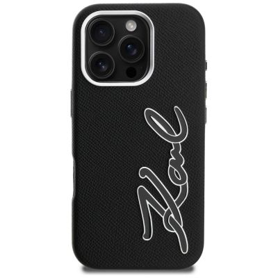 3. Etui Karl Lagerfeld FW Grained Signature Logo na iPhone 16 Pro - czarne