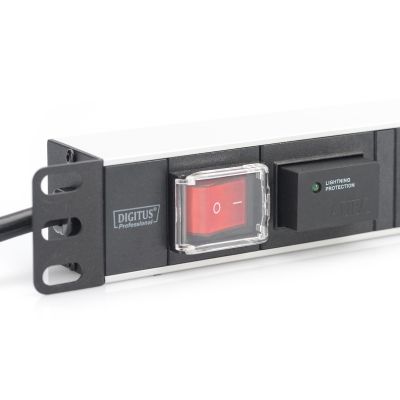 2. Digitus Listwa zasilająca PDU 19" Rack, 7x gniazdo schuko, 2.0m, 1x wtyk unischuko, 16A, wł./wył., zabezpieczenie przepięciowe, profil aluminiowy