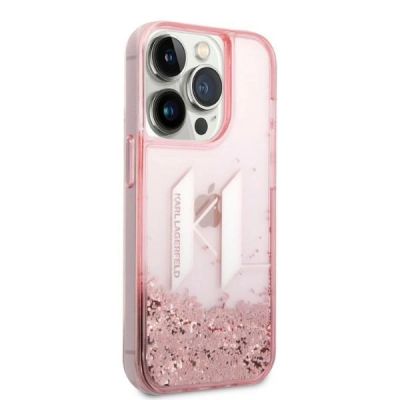 4. Etui Karl Lagerfeld Liquid Glitter Big KL na iPhone 14 Pro - różowe