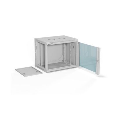 3. ALANTEC Szafa wisząca 19" 9U 600x450, drzwi szklane, kolor szary, do samodzielnego montażu - Flat Pack (SW-9U-600-450-01-SF)