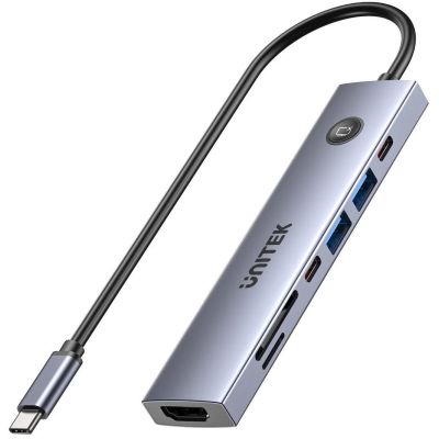 19. UNITEK HUB USB-C 7W1 PD 100W HDMI 2.0 Z PRZYCISKIEM ON/OFF