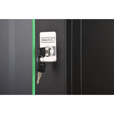 9. Szafa sieciowa wisząca DYNAmic 19" 9U rack 600x600, drzwi szyba, czarny, niedzielona, złożona, 60kg
