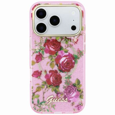 3. Etui Guess IML Glitter Blossom Roses na iPhone 17 Pro / 18 Pro - różowe