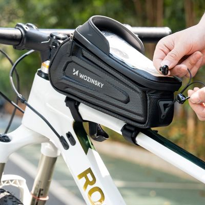 9. Sakwa rowerowa Wozinsky na ramę pancerna z kieszonką na telefon 1.7 l - czarna