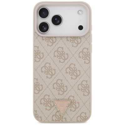 3. Etui Guess Leather 4G Triangle Strass MagSafe na iPhone 17 Pro Max - różowe